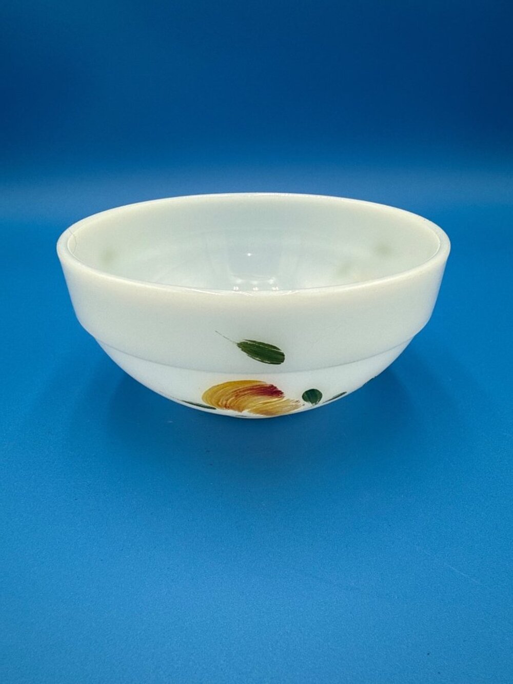 Vintage Fire King Milk Glass Bowl Yellow Blossom Floral Small Mixing Cottagecore